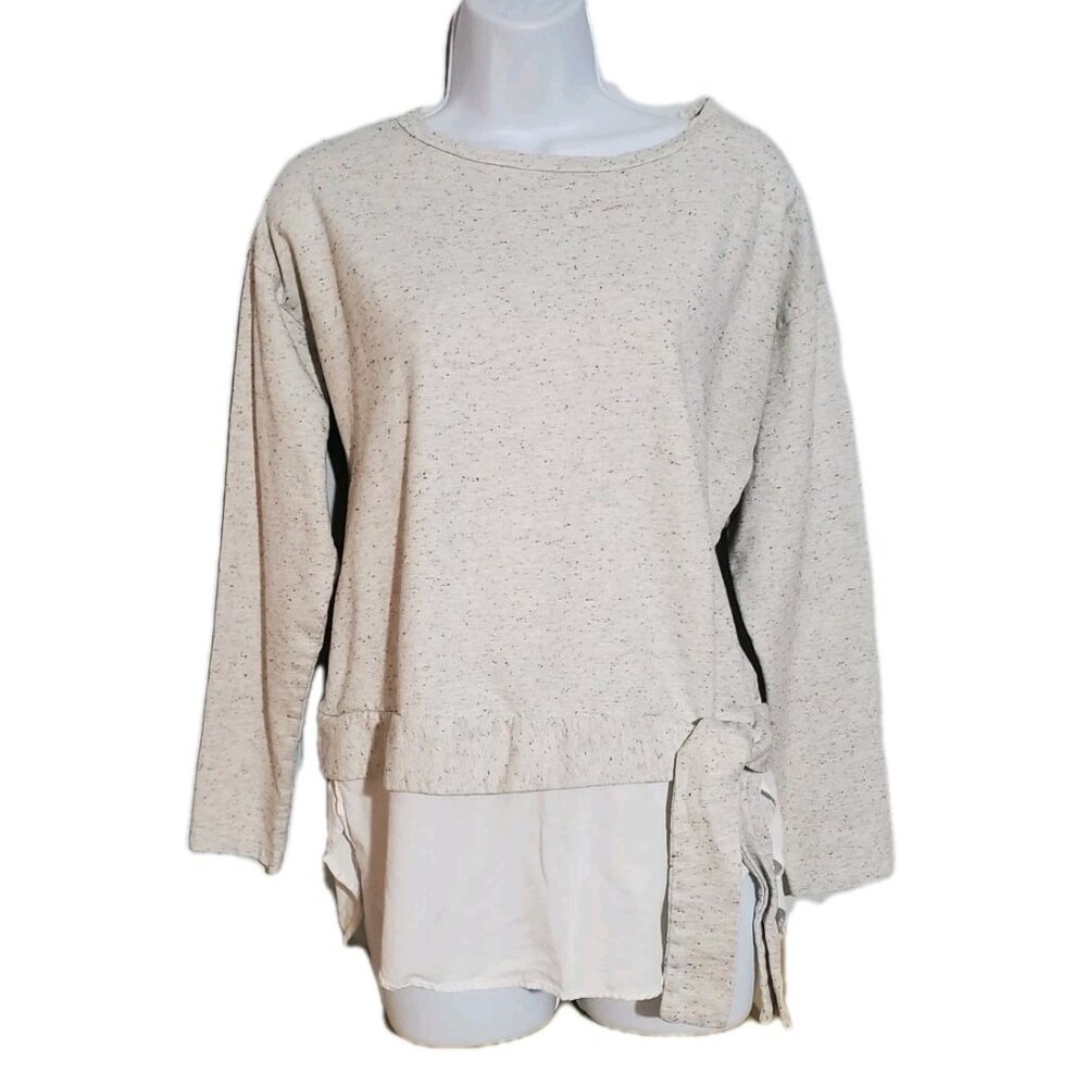 Loft Women's Casual Knit Top Long Sleeve Ivory Gray Size M Medium